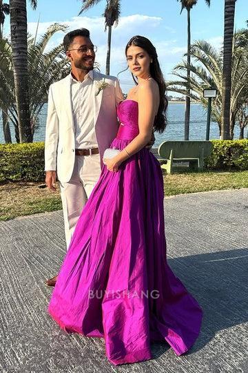 Elegant Women's A-Line Strapless Cutout Satin Ball Gown Floor-Length Prom Dress